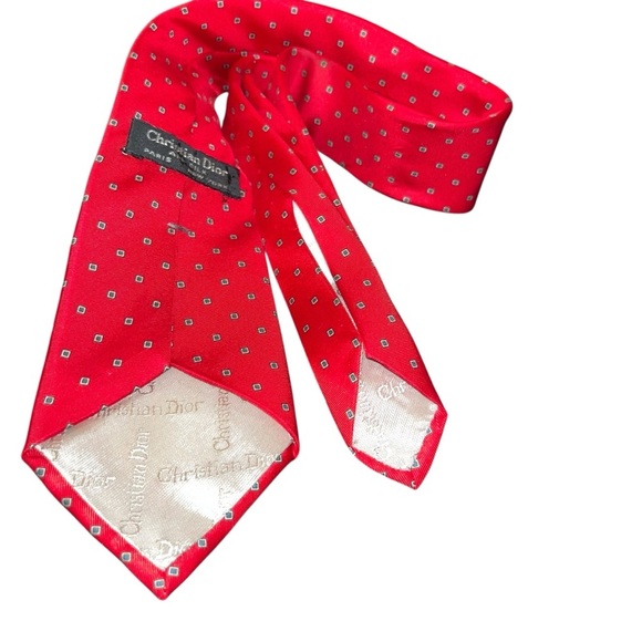 Christian Dior silk tie red geometric squares necktie - Picture 3 of 4